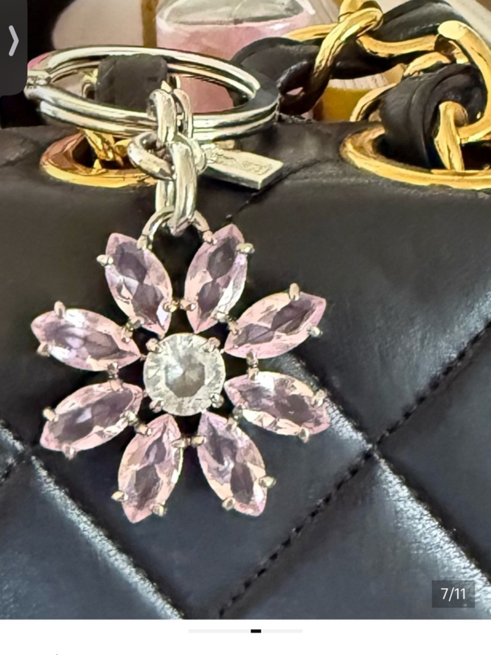 Coach Purple Crystal Flower Keychain with Silver Hardware - Picture 5 of 5